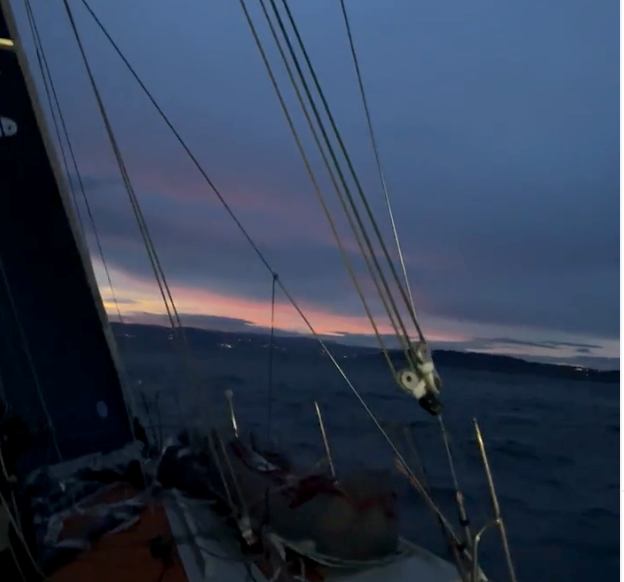 Cole Brauer, first light with the finish line in sight March 7, 2024 off the coast of Spain