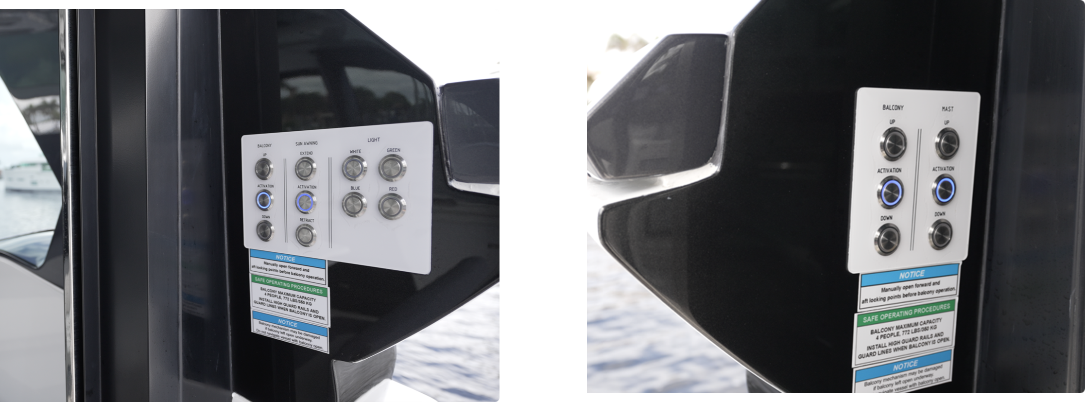 Galeon 435 GTO Cockpit control buttons for the balconies, sunshade, mast and exterior lighting