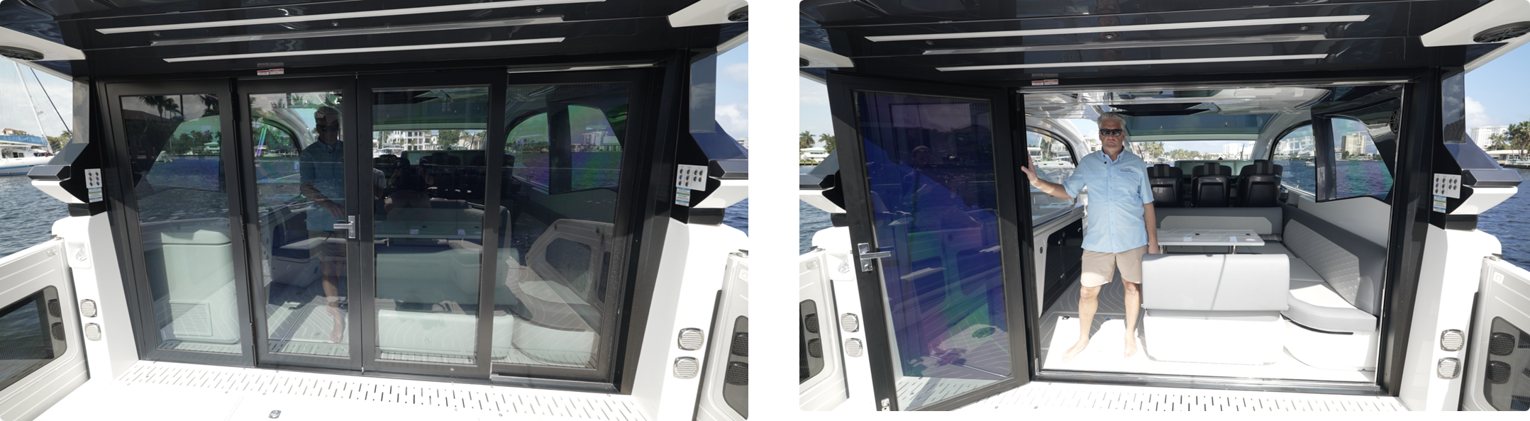 Galeon 435 GTO Salon doors in the closed and open configurations