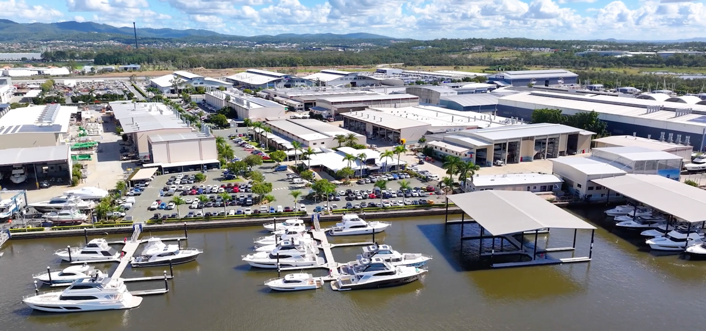 The 26-building plant on 41 acres (16.8 hectares) situated on the Coomera River. Repairs are also carried out here for local Riviera owners.