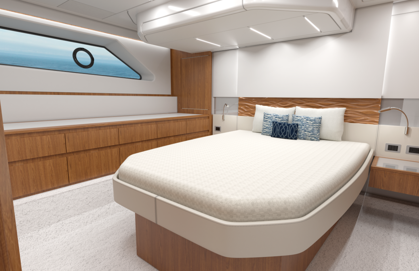 Tiara EX 60, master cabin, storage drawers