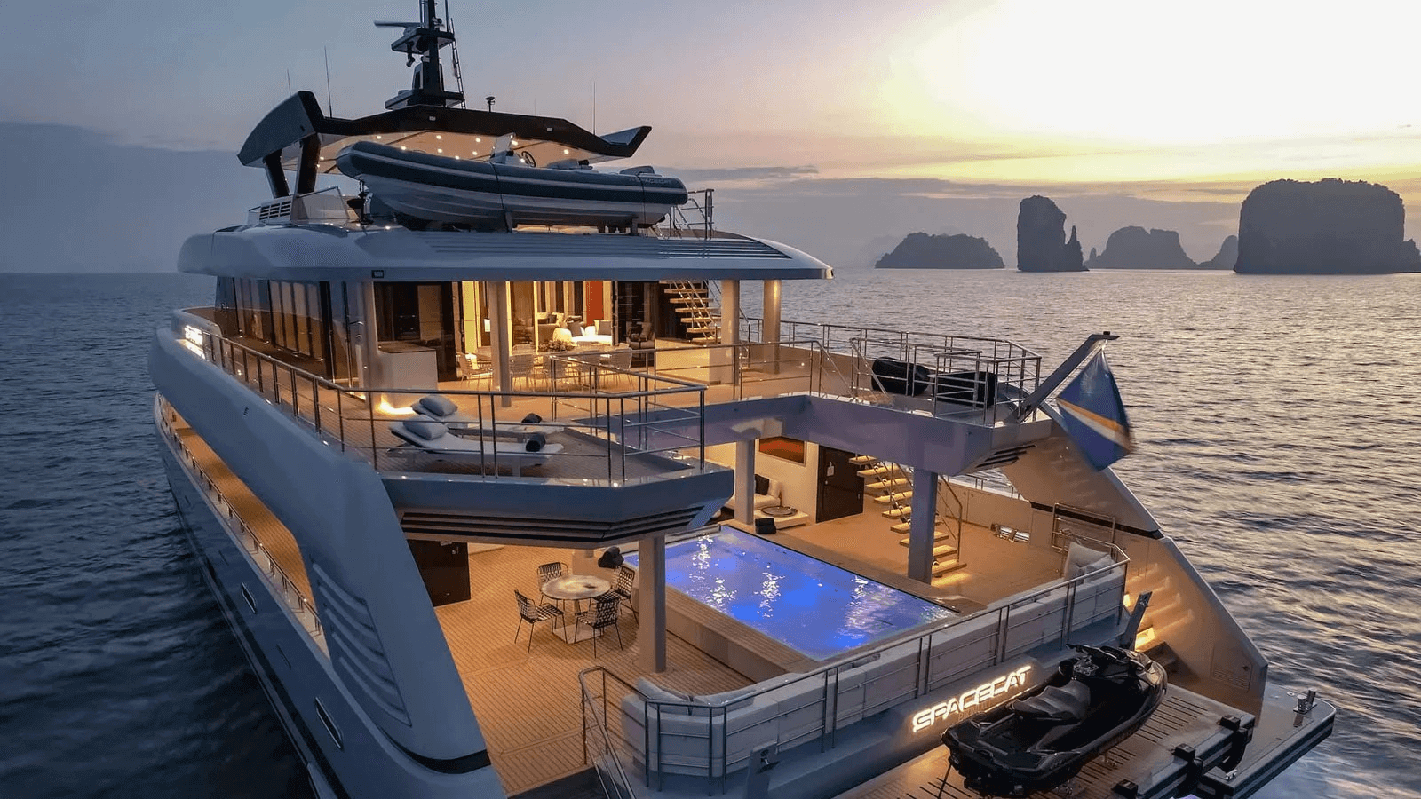 SpaceCat yacht pool in White Lotus