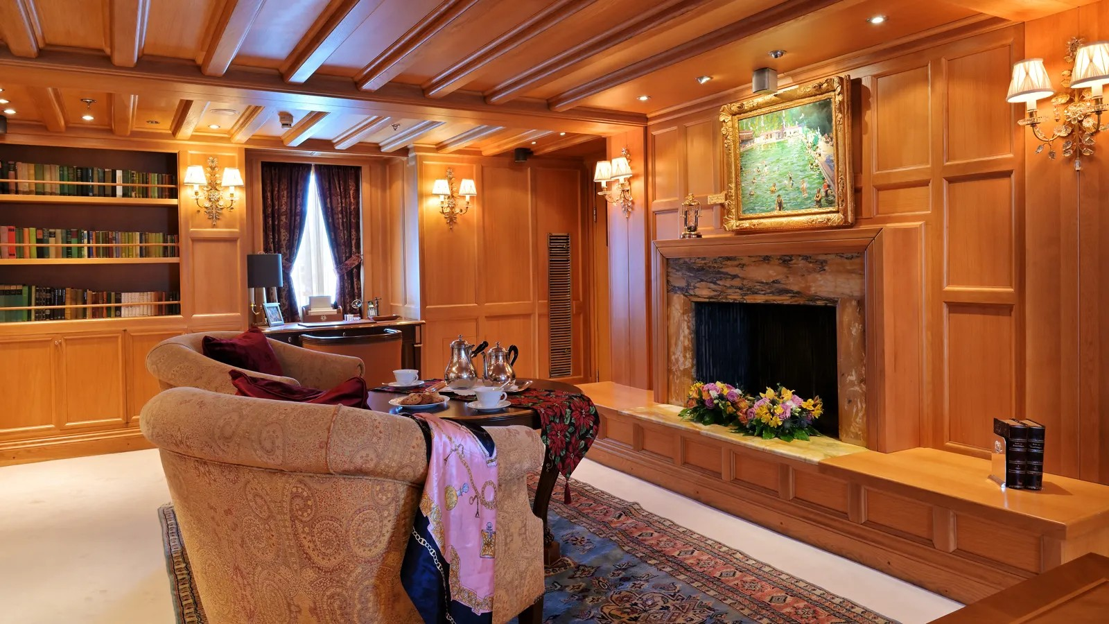 99m Iconic Hollywood Motor Yacht Christina O - interior, fireplace