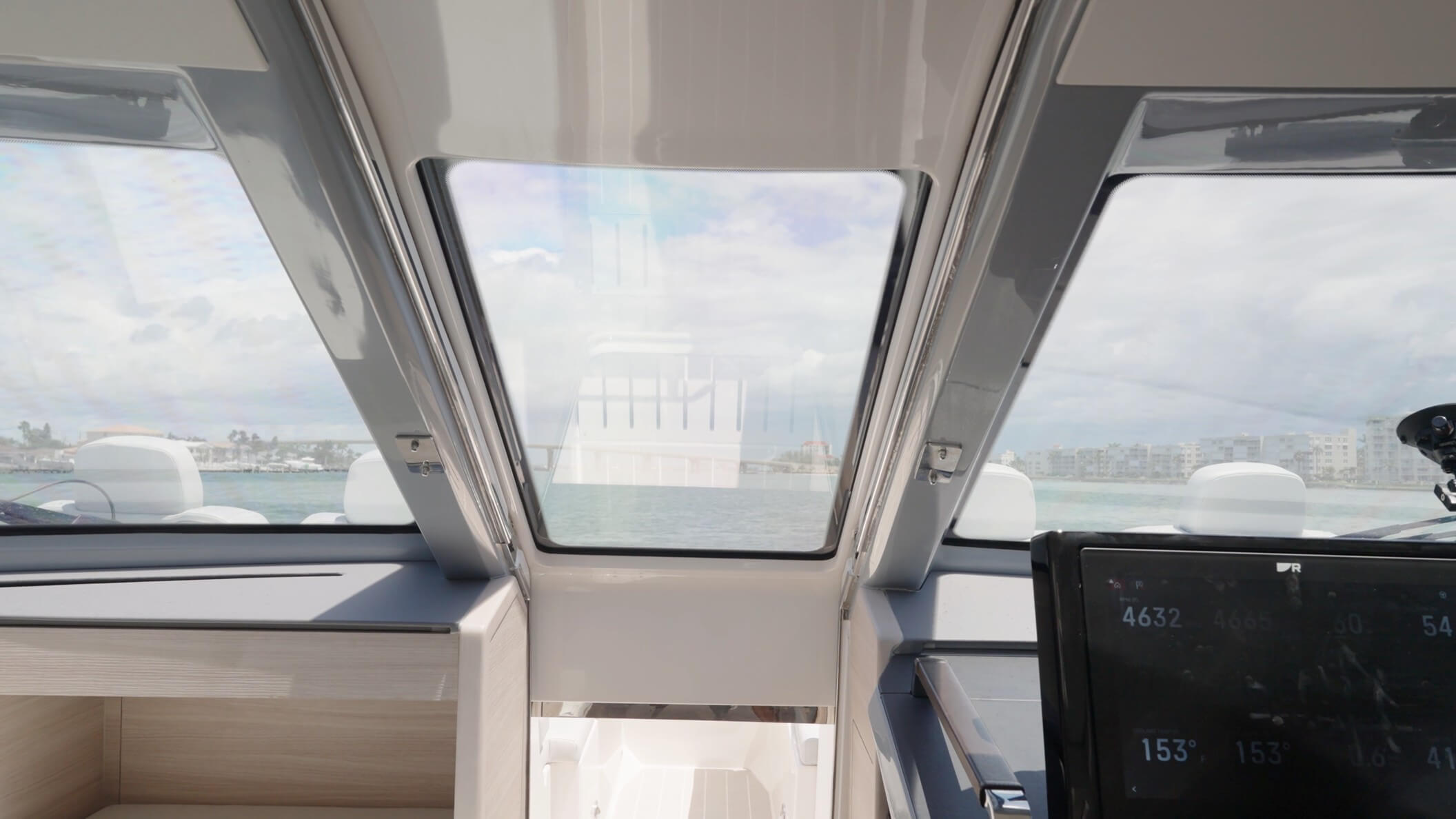 Aquila 42 Coupe Power Catamaran electrically actuated door fully closed