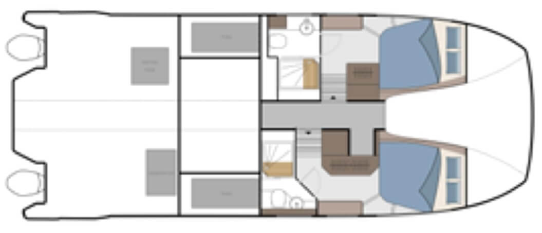 Aquila 42 Coupe Power Catamaran staterooms layout