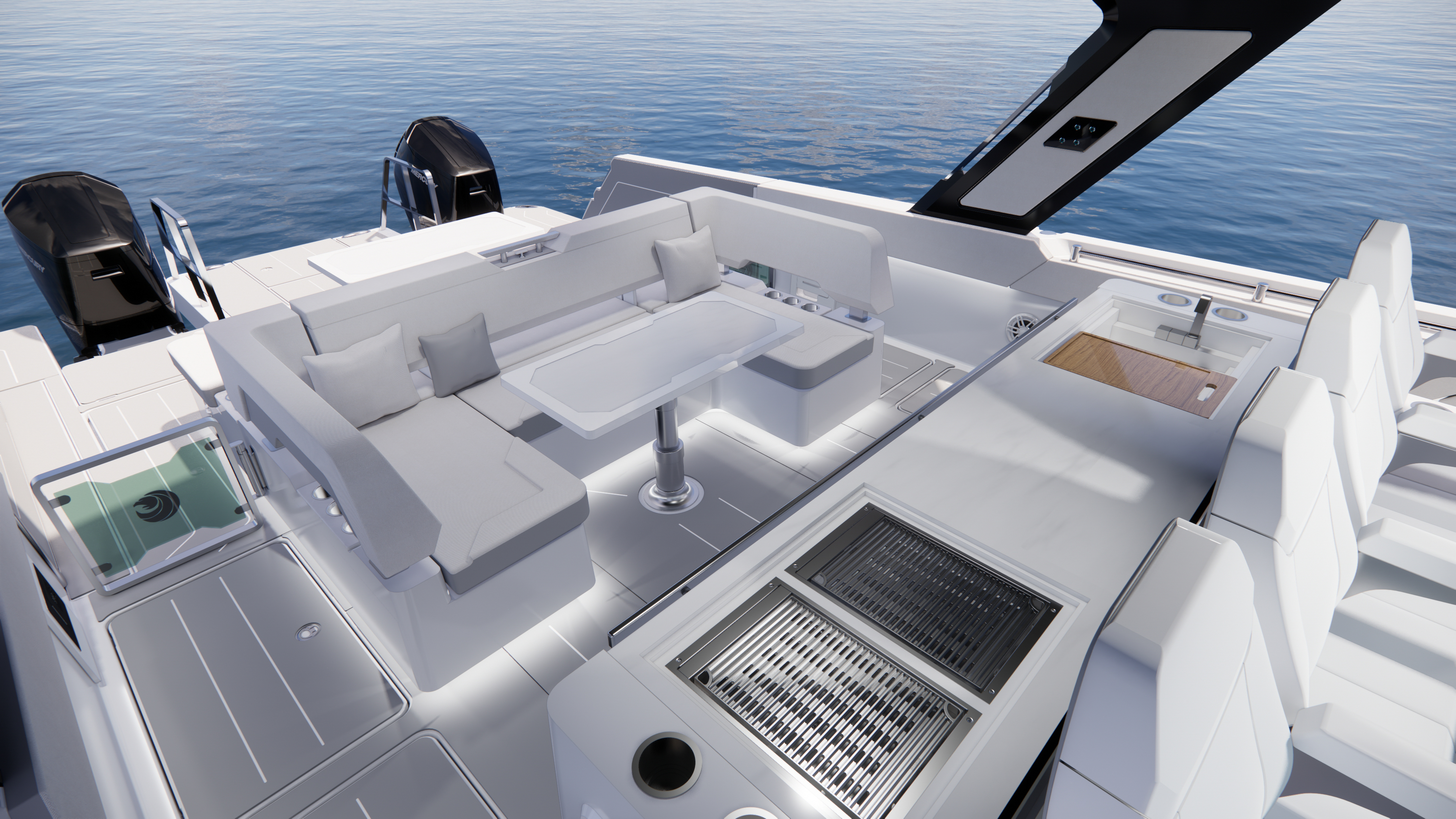 Aquila 45 Sport Power Catamaran wet bar & aft seating