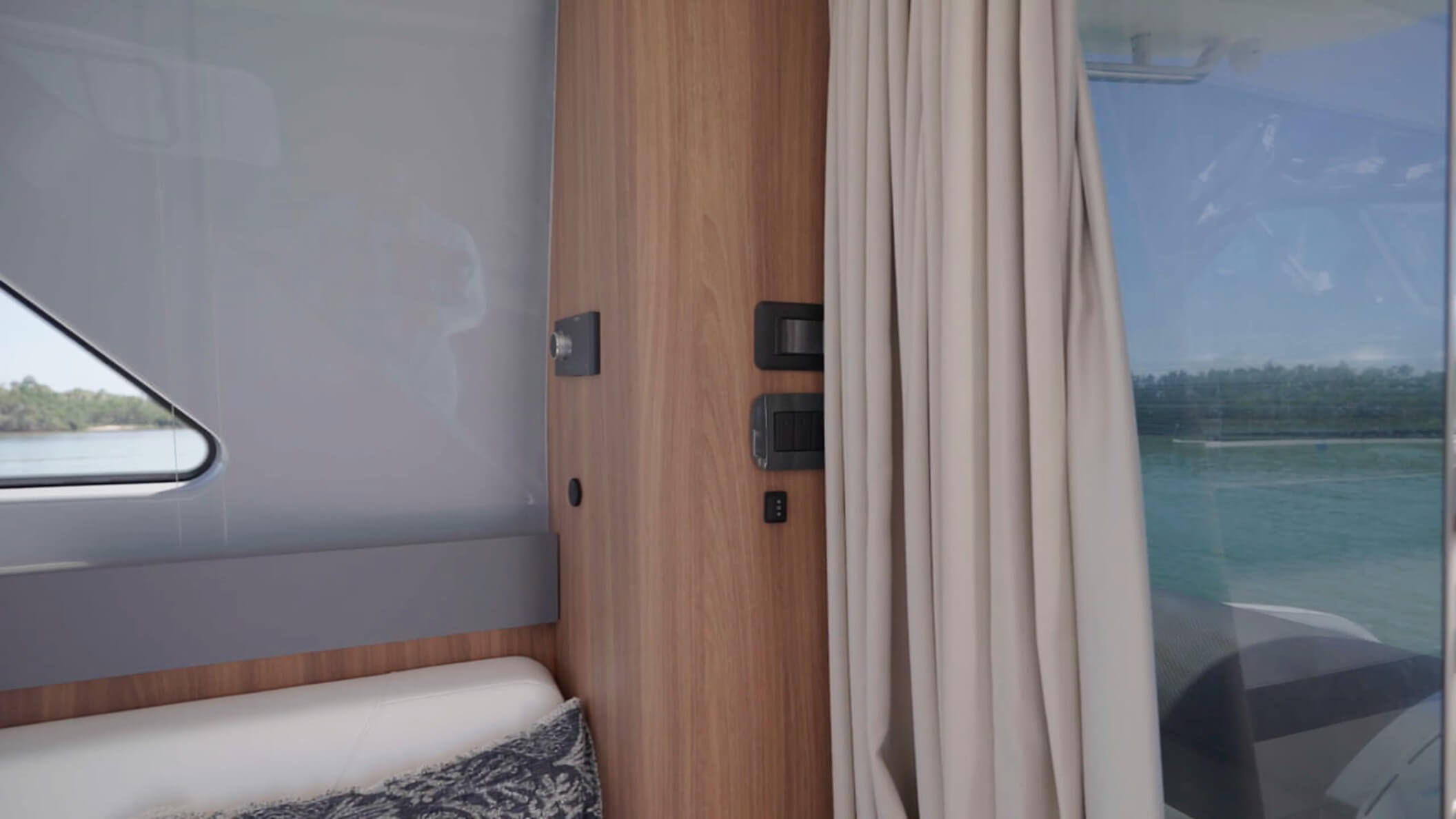 Aquila 46 Coupe Power Catamaran controls for lighting and audio