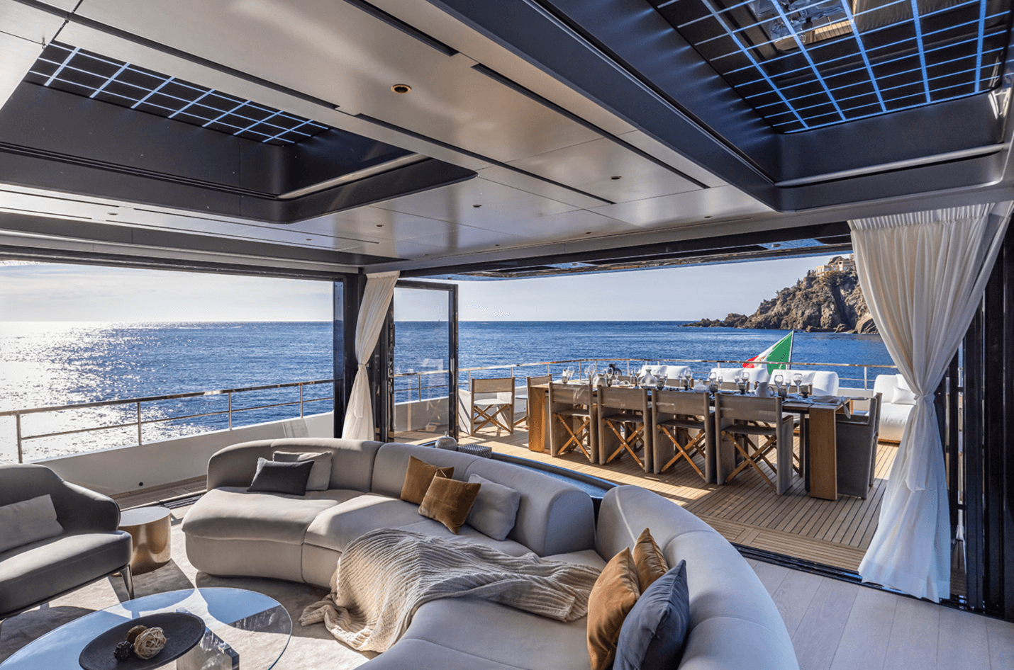 Arcadia A36 sliding doors open the entire salon to the sea