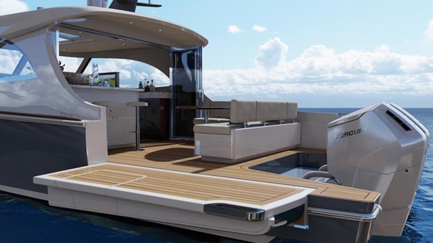 Eclipse 505 OB Express Shadow fold out balconies, Fort Lauderdale International Boat Show