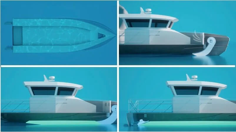 Images of new electric boat with energy efficient AirHull technology