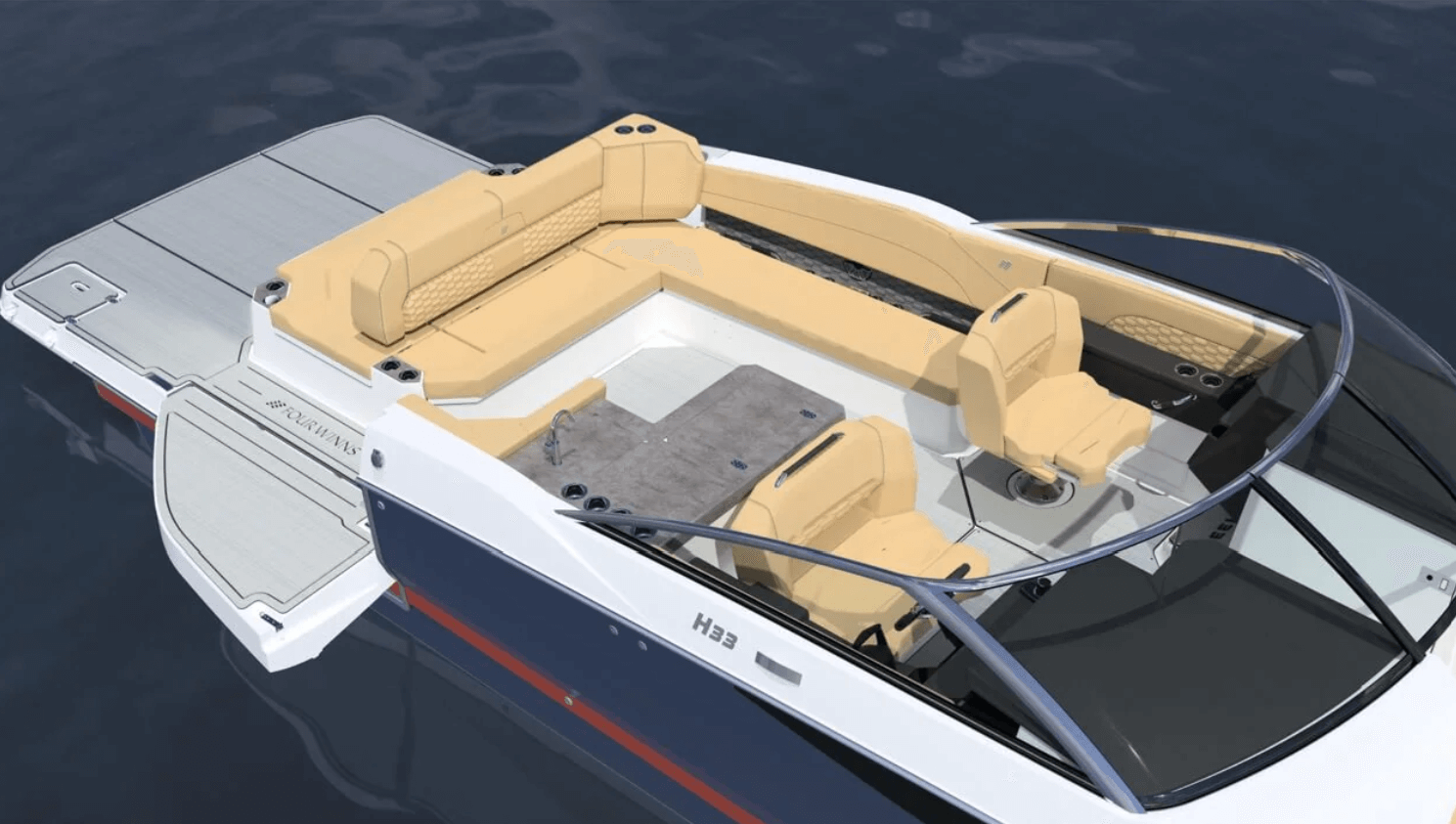 Four Winns H33 large, L-shaped lounge