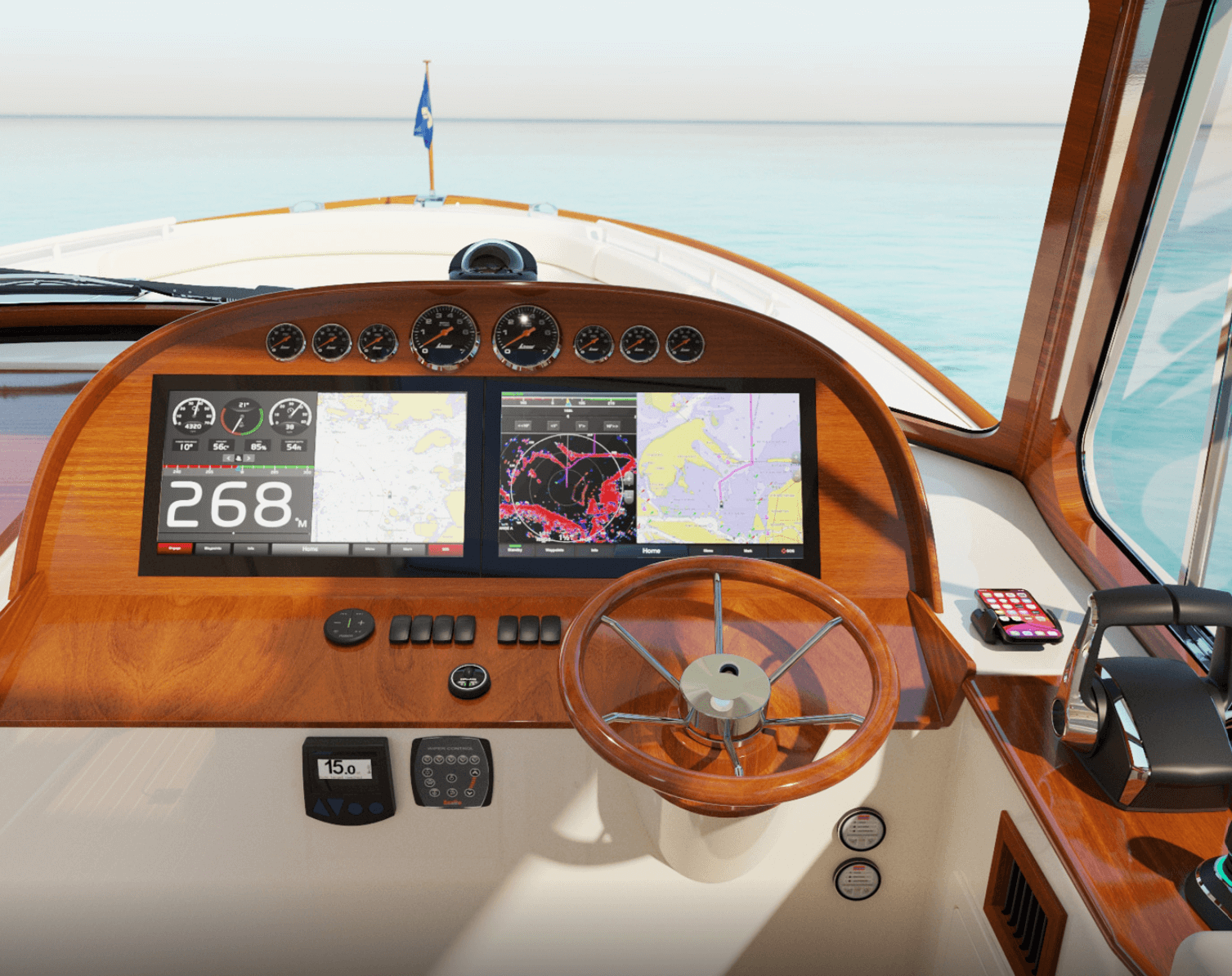 Hinckley 41 woodworking at the helm