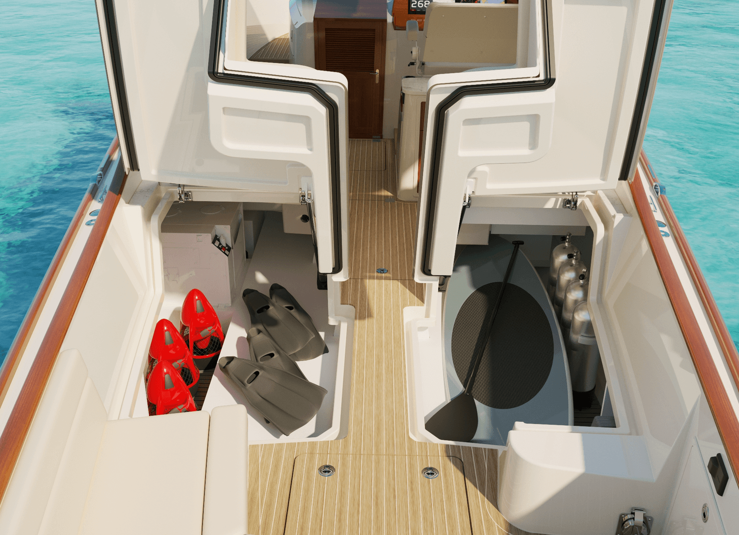 Hinckley 41 storage below the deck 