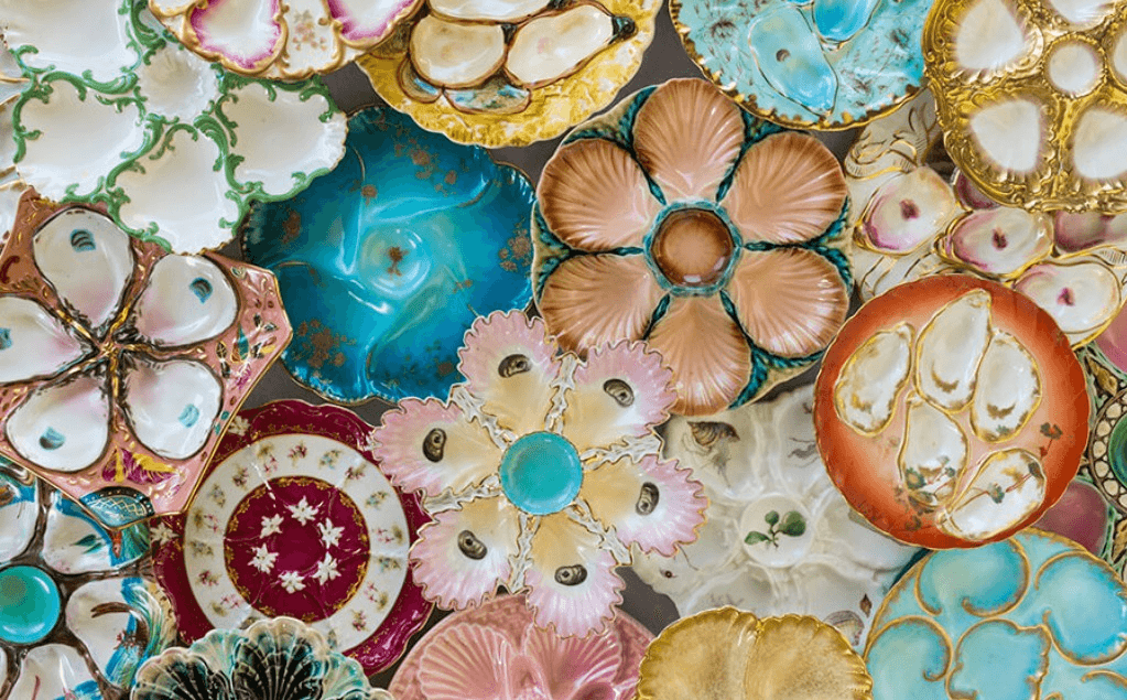 Kent Narrows, Maryland - Betty Schulz’s oyster plate collection, part of the Watermen’s Way Heritage Trail.