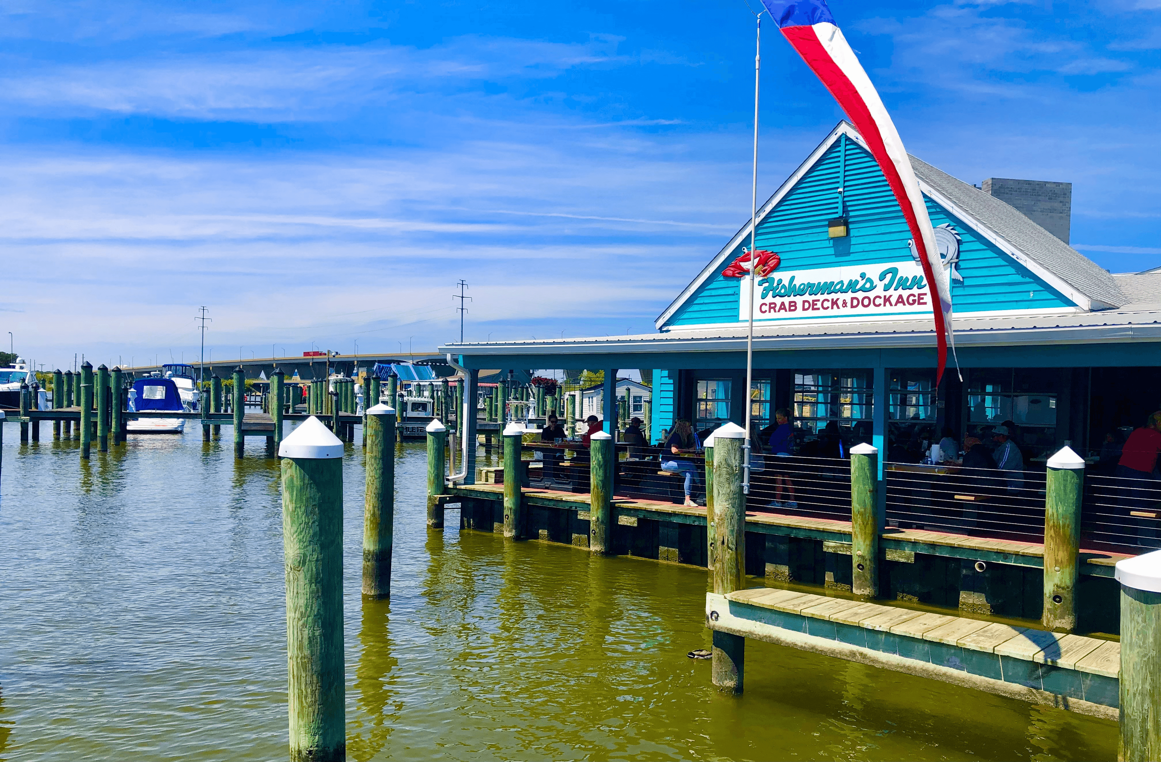 Kent Narrows, Maryland - Fisherman’s Inn Crab Deck offers free dockage for diners