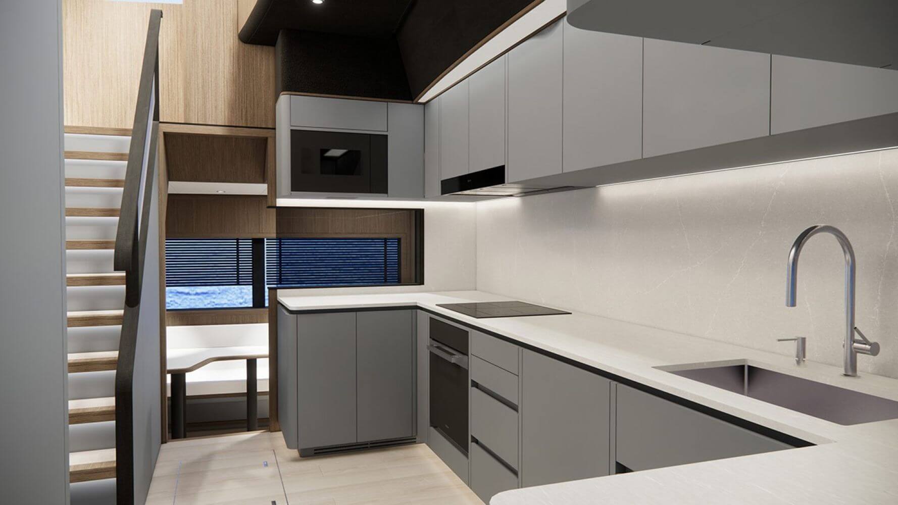 Lazzara LPC 300 galley with wide open spaces and spacious countertops