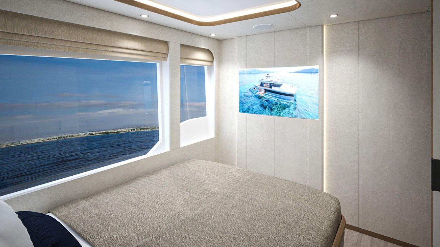 Lazzara LPC 300 guest stateroom with large side windows