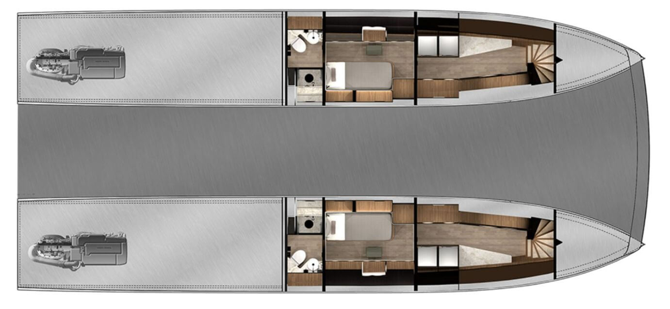 Lazzara LPC 300 rendering of the private quarters deck layout