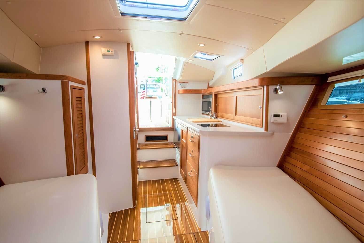 MJM 35 below deck galley and roomy V-berth