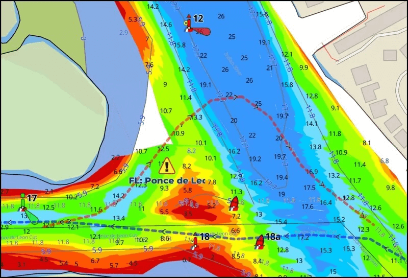 South on the ICW - MM 843 Ponce de Leon depths