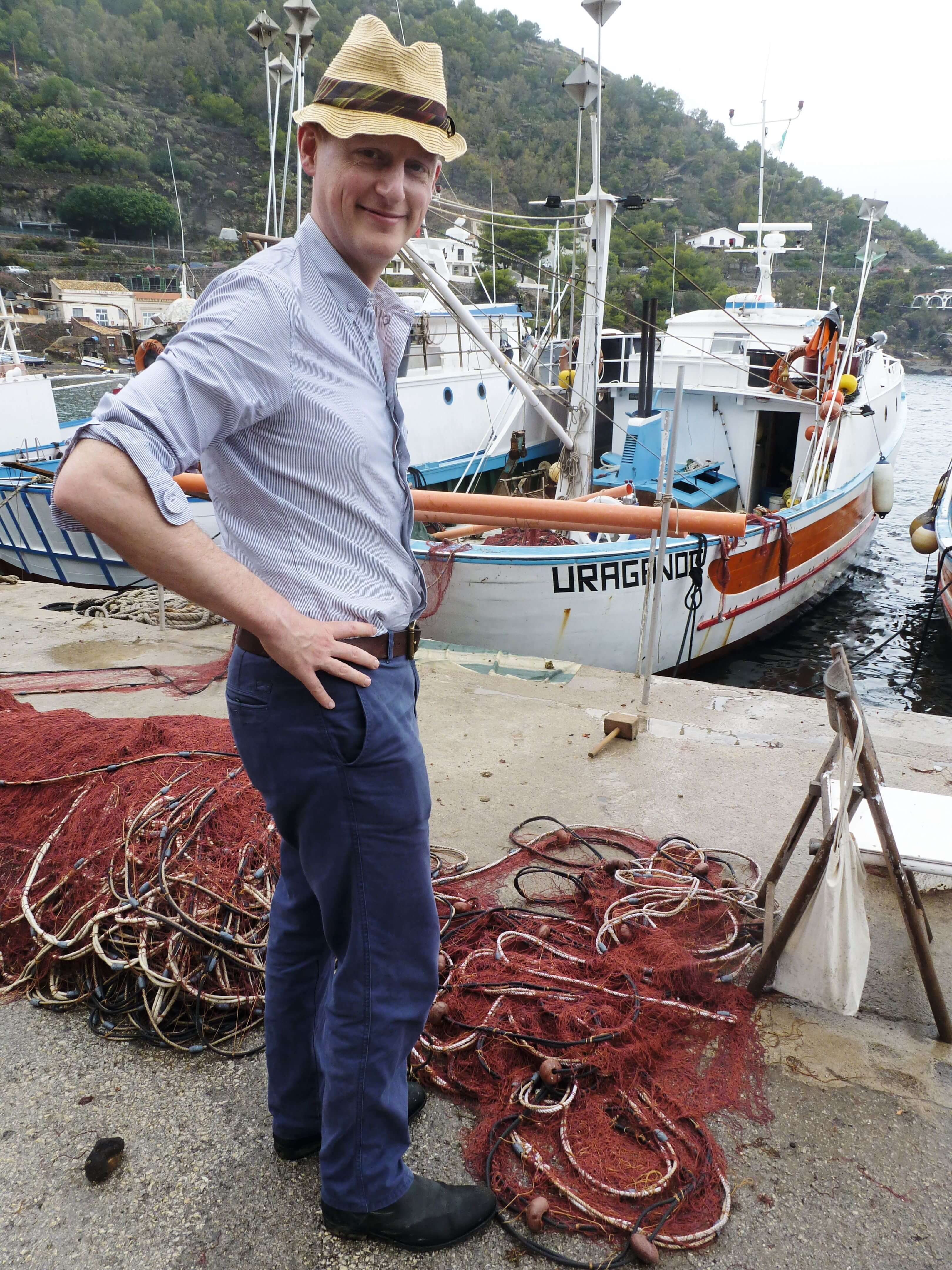 Harry Mount in the harbour on Ustica