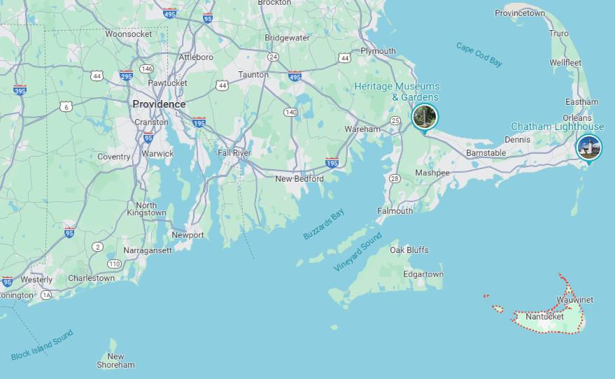 Nantucket, Cape Cod, Block Island map
