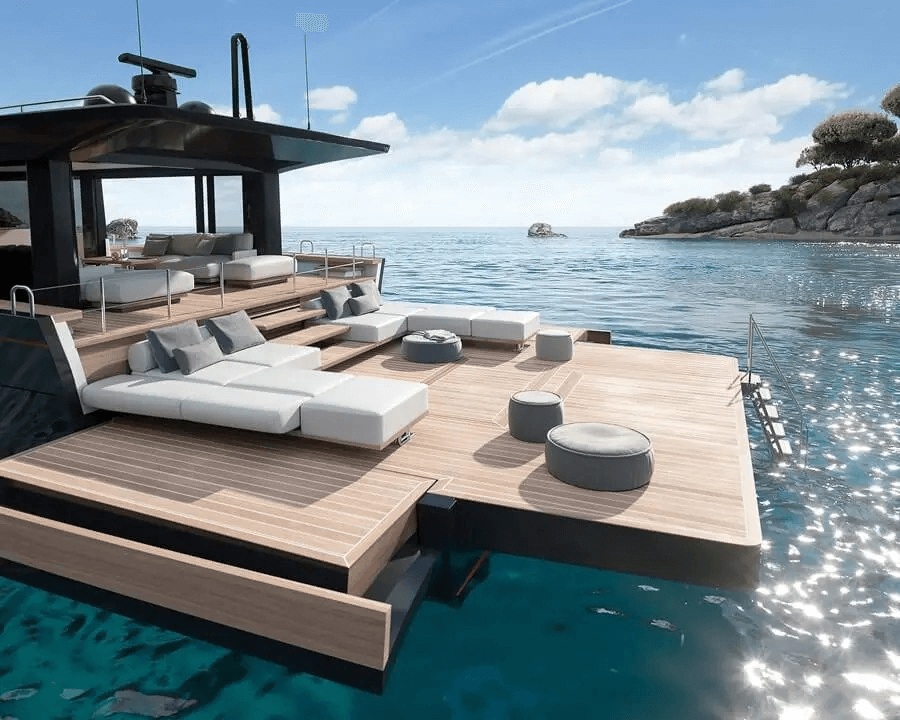 Nautor Swan Arrow folding bulwarks drop to create a 50sqm beach area