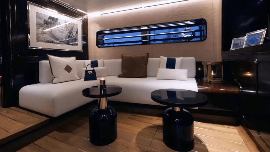 Nautor Swan Arrow Honduras mahogany in a high-gloss lacquer for the furniture of hull one