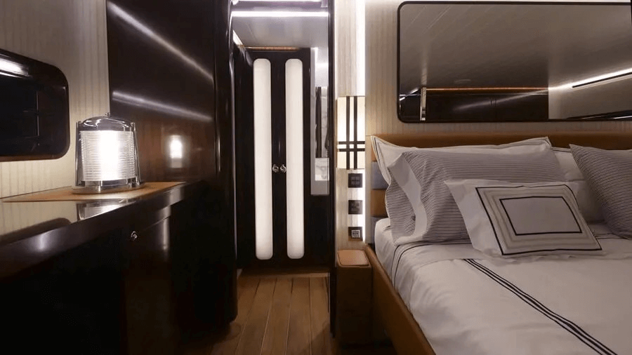 Nautor Swan Arrow Marinopoulos designed all interior light fixtures including the two maritime-inspired desk lights in the master cabin