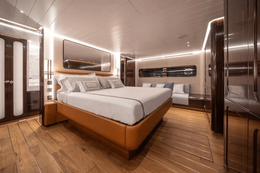 Nautor Swan Arrow The standard layout has a full-beam owner’s cabin aft (pictured) and a VIP forward
