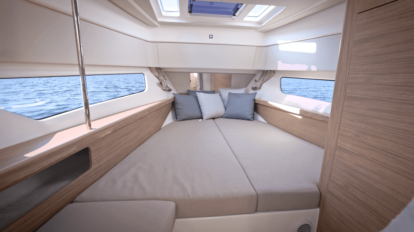 Nimbus W11 large bow windows and overhead skylight