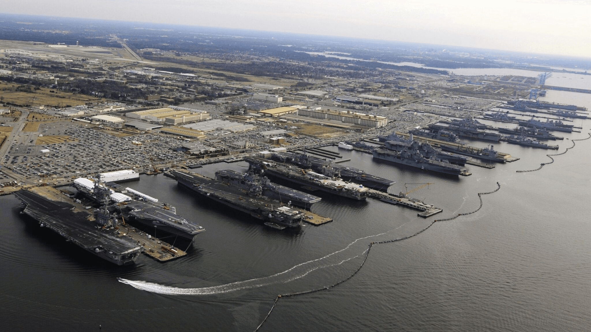Norfolk, Virginia - Nine flattops docked at Naval Station Norfolk in 2012