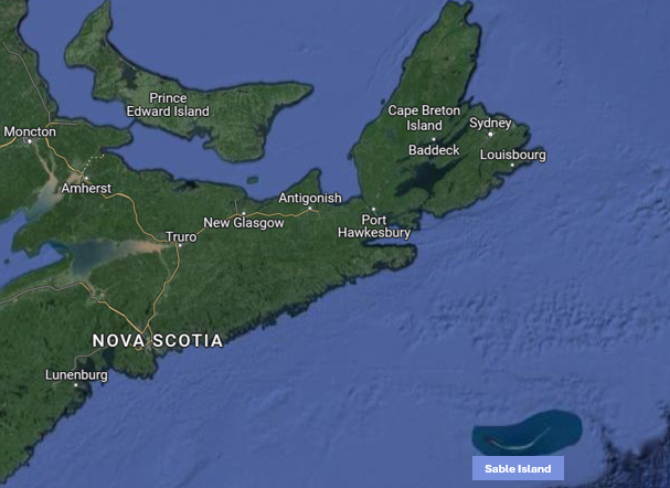 Map showing Nova Scotia and Sable Island