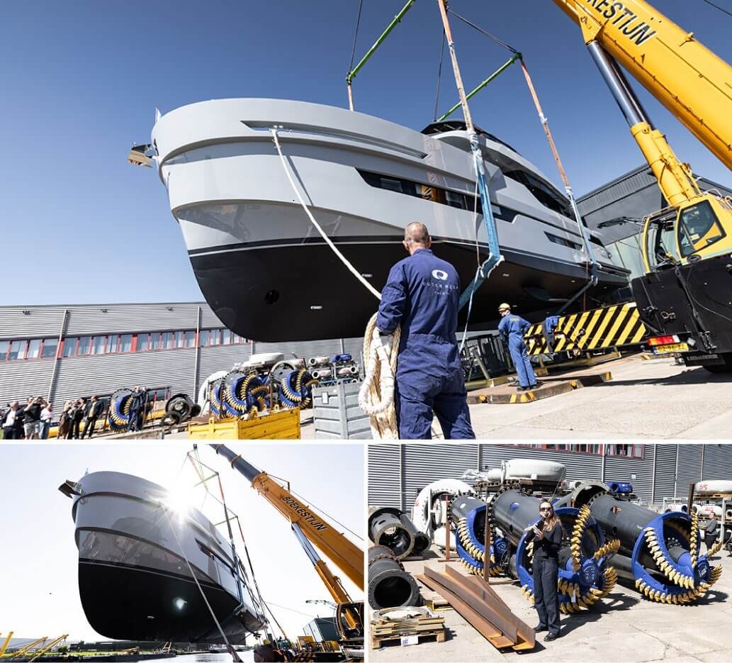 New Outer Reef explorer yacht 780 Adventure lifted up at the boatyard