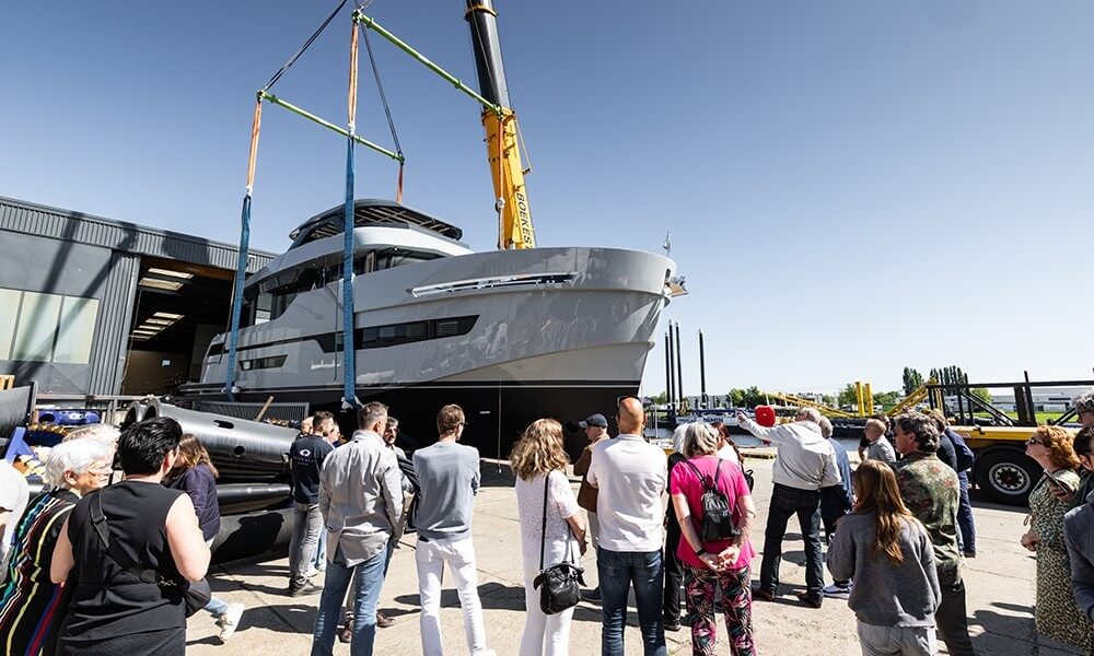New Outer Reef explorer yacht 780 Adventure exiting builidng