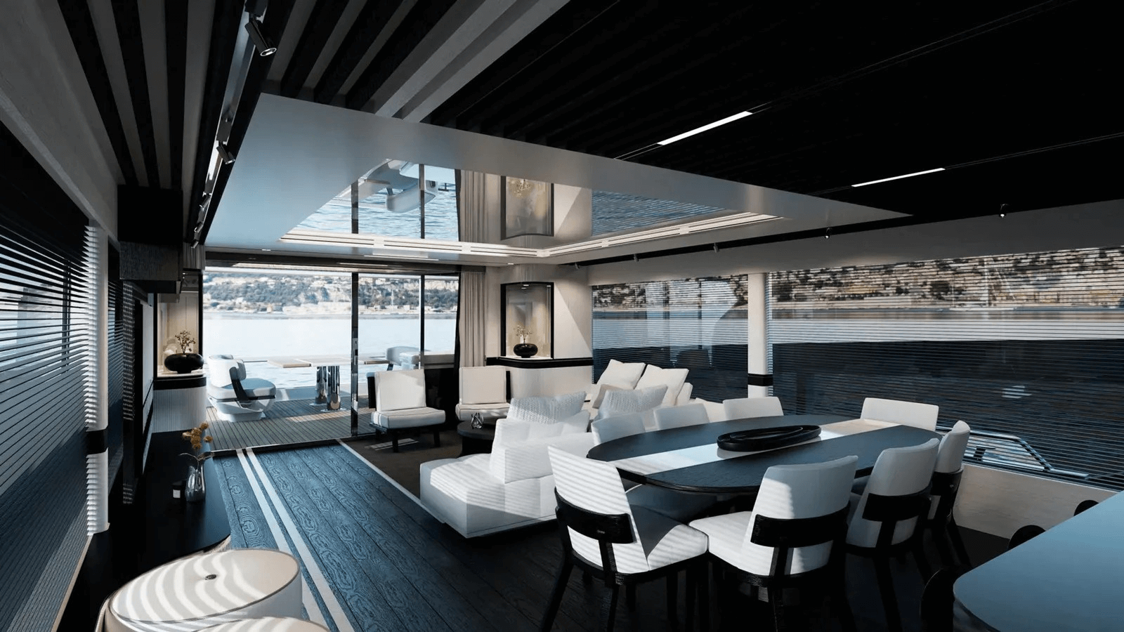 Pearl Yachts 25m dining, living area