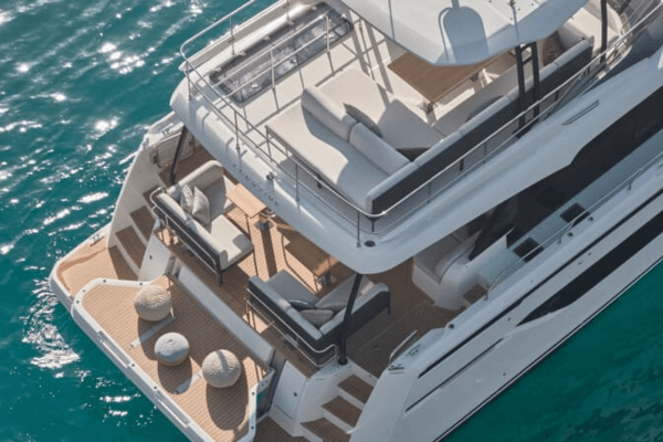 There are many outdoor areas for play and relaxation on the Prestige M48 catamaran