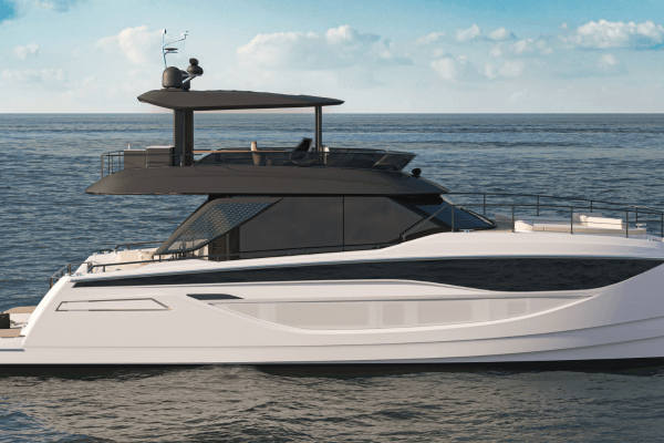 The upcoming Prestige M7 multihull motoryacht was announced in Cannes
