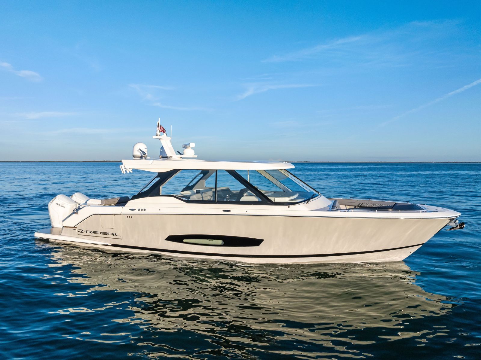 Exterior look of the Regal LX43 on the water