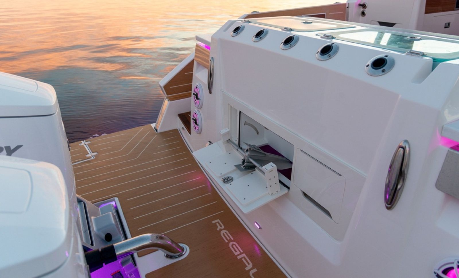 Regal LX43 stern anchor in its own easy-to-access hatch