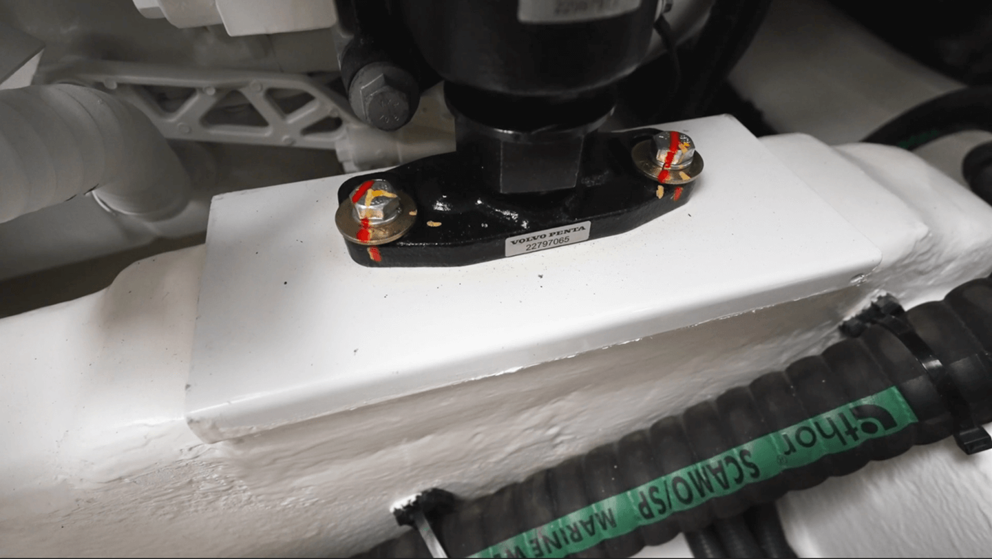 Engine mount bolts are clearly marked with torque points to easily determine if any are working loose