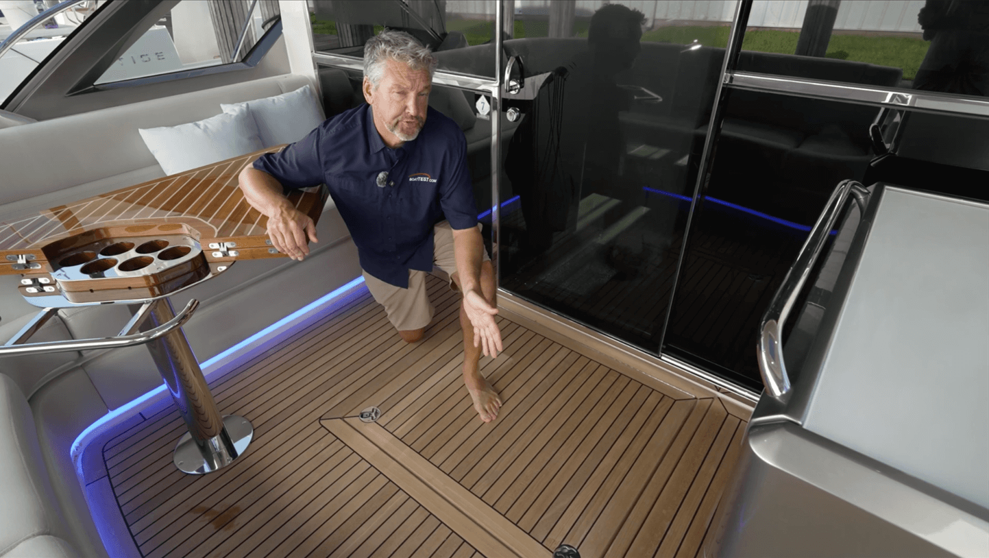 Access to the engine room is via a 35” x 39” hatch in the cockpit sole