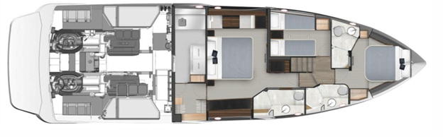 Riviera 58 SMY Accommodations with standard utility room abaft the master layout