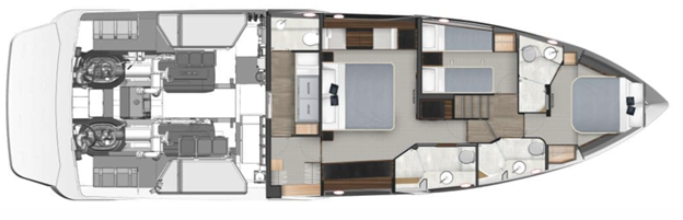 Riviera 58 SMY Accommodations with optional Crew Cabin abaft the master layout