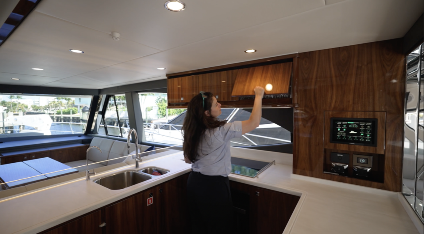 Riviera 58 SMY Captain Boomies in the u-shaped galley