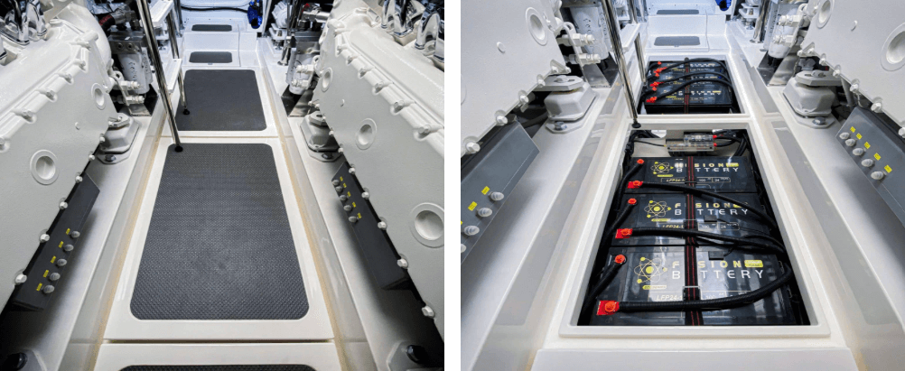 Batteries are safely stored in dedicated battery boxes