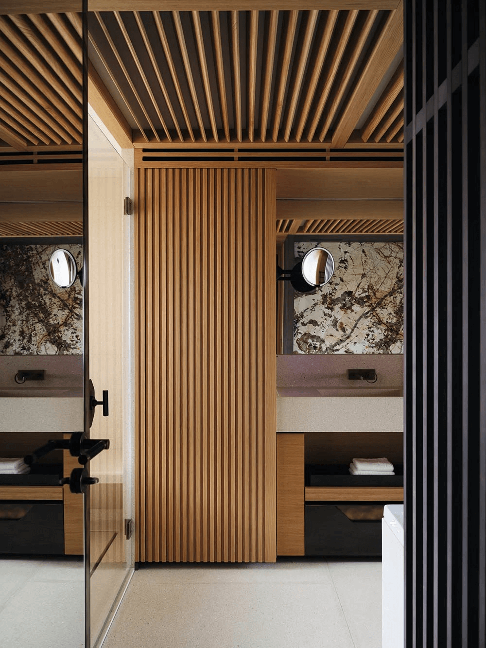 Rossinavi's 59m explorer yacht Akula Patagonia marble in the en suite