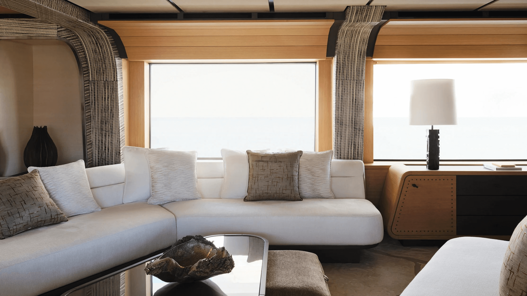 Rossinavi's 59m explorer yacht Akula upcycled sails add texture to the interior details