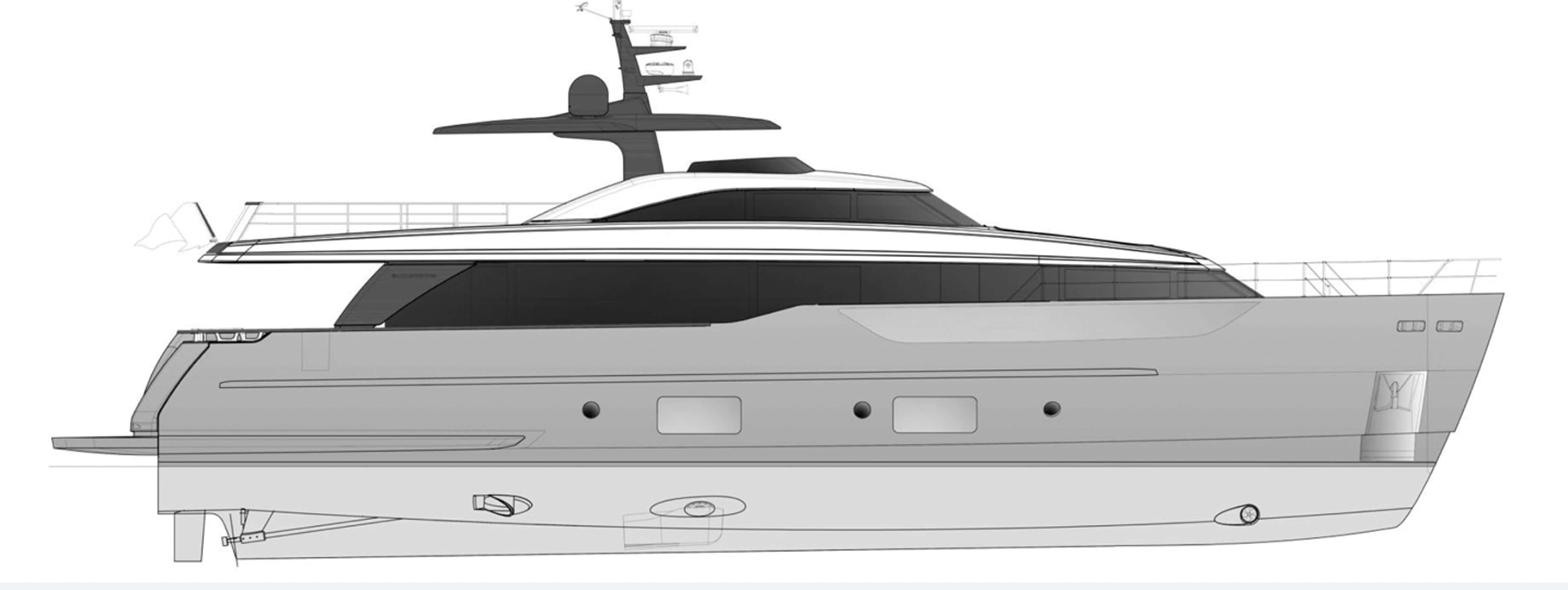 Sanlorenzo SD90 drawing, side profile