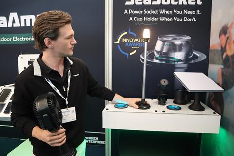 Ryan Pickren of AquaAmp demonstrates one of several appliances that can be supported by the SeaSocket